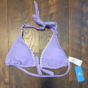 Cupshe Lilac Halter Triangle Bikini Top with Lace Accent